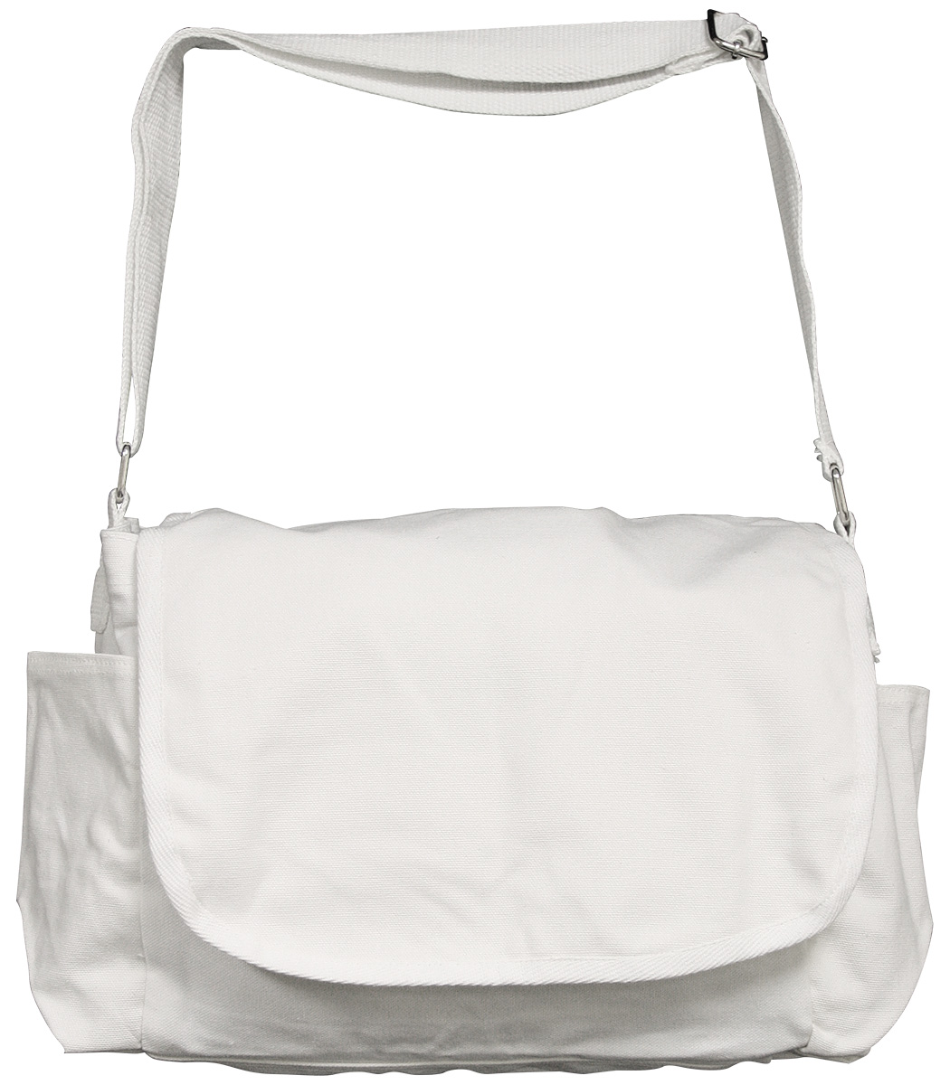 Canvas Messenger Tote 12x12x4in | White