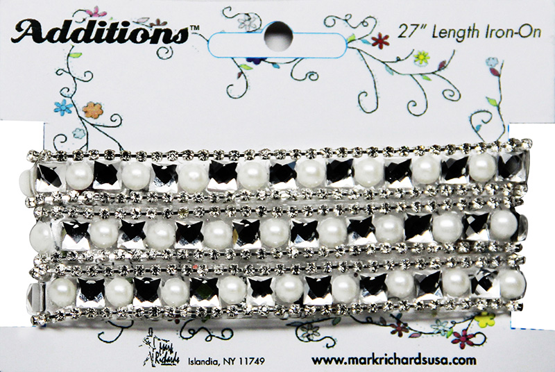 Rhinestone Applique Strip Squares & Pearls | 27in