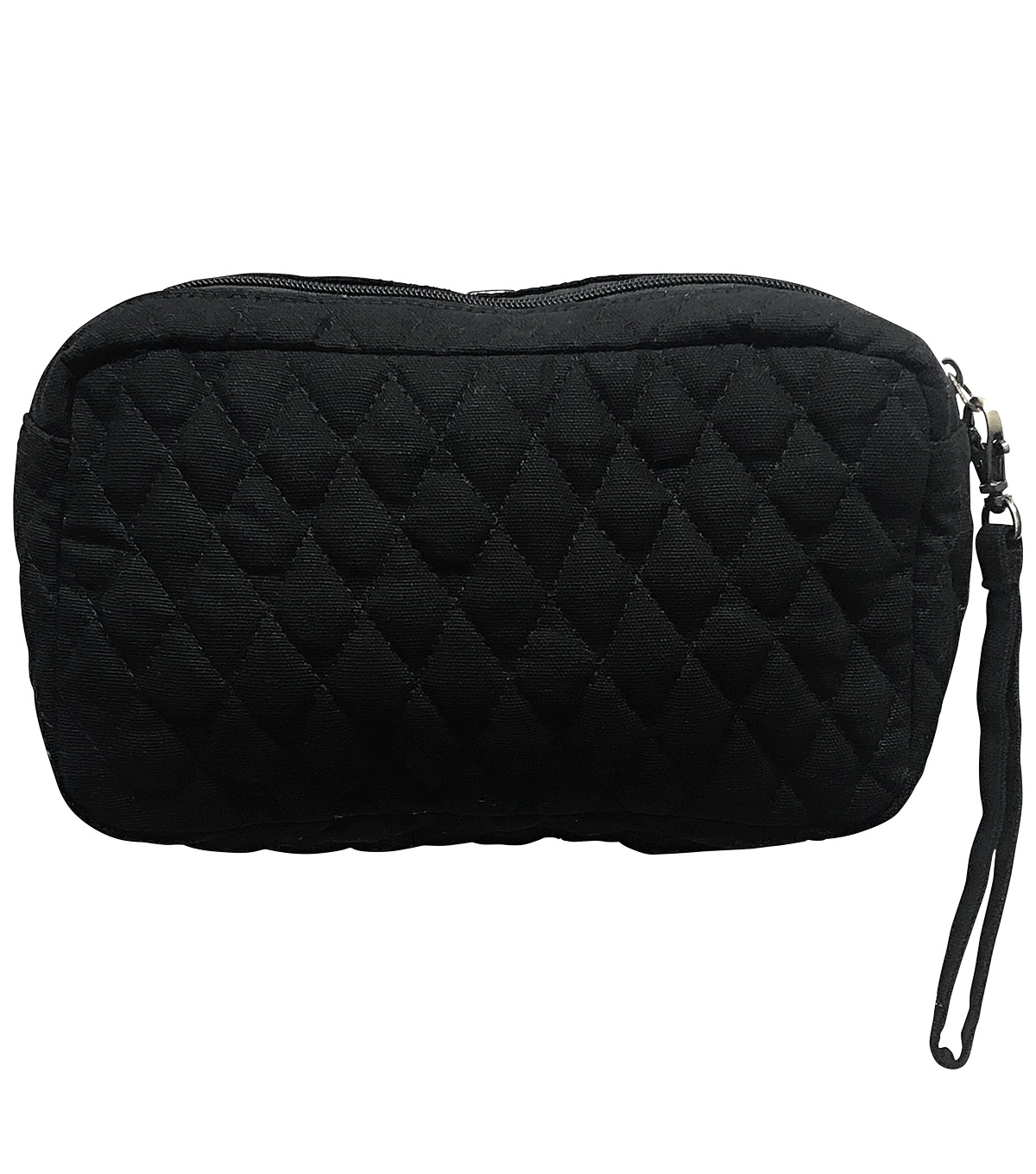 Black Canvas Cosmetic Bag With Gold Foil Logo & Zippered Closure