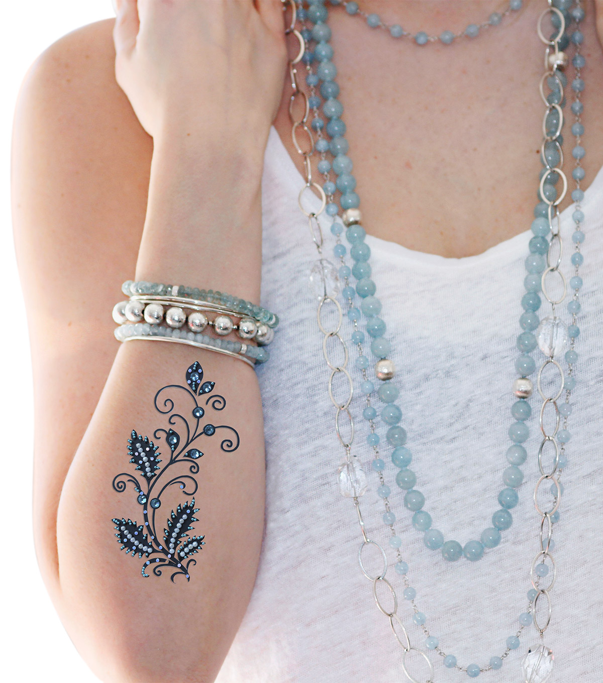 Face and body jewel arm swirl temporary tattoo