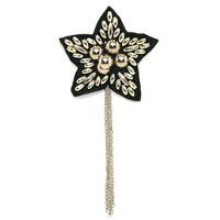 Applique Black Fabric Star w Silver Beads & Chains
