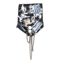 Applique Black Fabric Spearhead w Rhinestones, Metal & Chains