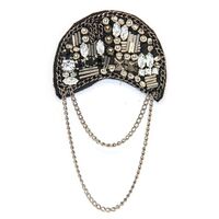 Applique Black Fabric Half Moon w Rhinestones, Metal Shapes & Chains