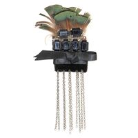 Applique Black Fabric Square w Bow, Feathers, Black Stones & Chains