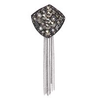 Applique Black Fabric Shield w Metal Shapes, Rhinestones & Chains