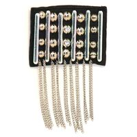 Applique Black Fabric Rectangle w Metal Shapes, Rhinestones & Chains