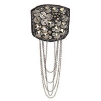 Applique Black Fabric Rounded Square w Metal Shapes & Chains