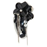 Applique Black Fabric w Acrylic Flowers, Rhinestones, Mesh & Chains