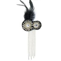 Applique Black Fabric Dbl Round w Metal Shapes, Feathers & Chains