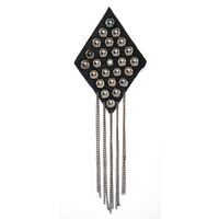 Applique Black Fabric Diamond w Metal Beads, Rhinestone & Chains