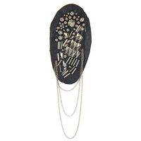 Applique Black Fabric Oval w Metal Shapes, Beads & Chains