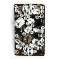 Applique Black Fabric Rectangle w Asst Clear & Black Rhinestones
