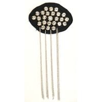 Applique Black Fabric Oval w Metal Beads, Rhinestone & Chains