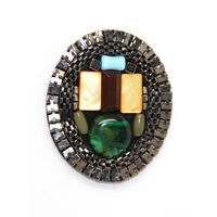Applique w Colorful Stones & Beads | Oval