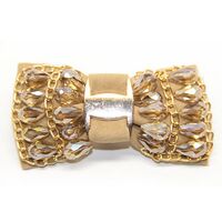 Jeweled Ornament Bow Beige Suede w Beads & Chains