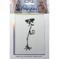 Jeweled Tattoo Bow w Streaming Ribbons | Blue & Silver