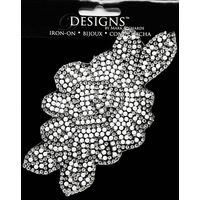 Large Stone Motif Applique Pearl Fill Flower w Leaves | 3.5in