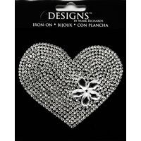 Large Stone Motif Applique Heart w Daisy | 3.5in
