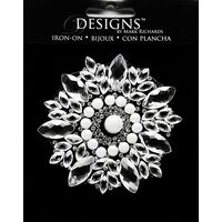 Large Stone Motif Applique Flower w Marquise & Pearls | 3.5in