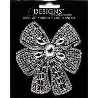 Large Stone Motif Applique Ribbon Bow w Large Stones | 3.5in