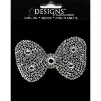 Large Stone Motif Applique Bow w Small Stones | 3.5in