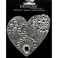 Large Stone Motif Applique Shaped Heart w Asst Stones | 3.5in