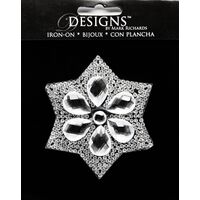 Large Stone Motif Applique Hexagram w Large Daisy Center | 3.5in
