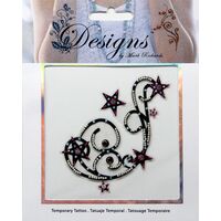 Jeweled Tattoo Flouish with Stars | Blue Pink & Silver