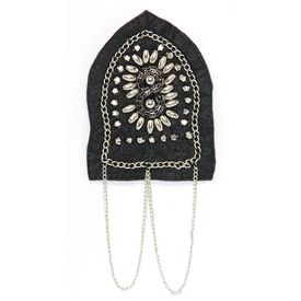 Applique Black Fabric Pocket w Metal, Beads & Chains