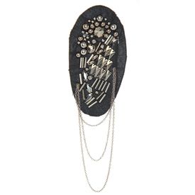 Applique Black Fabric Oval w Metal Shapes, Beads & Chains
