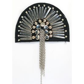 Applique Black Fabric Fan w Beads & Chains