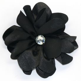 Satin Flower w Stone Center Black