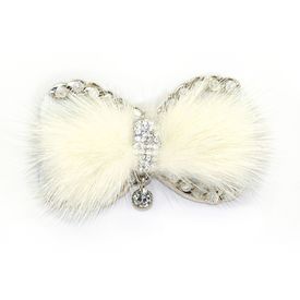 Jeweled Ornament White Feathered Bow w Rhinestones