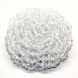 Jeweled Ornament Round w White Clear Beads