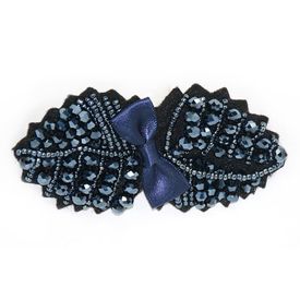 Jeweled Ornament Bow Navy Fabric w Navy Beads