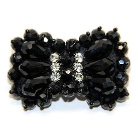 Jeweled Ornament Bow w Black Beads & Rhinestones