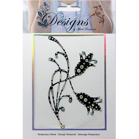 Jeweled Tattoo Tulip Flowers on Curving Stems | Silver & Blue