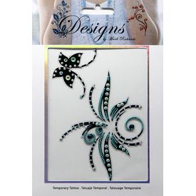 Jeweled Tattoo Botanical Flourish & Butterfly | Blue & Silver
