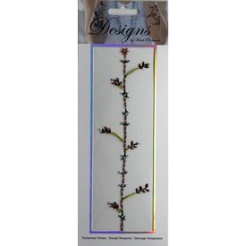 Jeweled Tattoo Long Straight Vine | Red Blue Gold & Silver