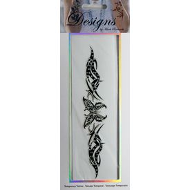Jeweled Tattoo Long Flourishes w Butterfly | Clear & Silver