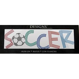 Rhinestone Applique Word Soccer | 2x7in | Multi Color