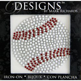 Rhinestone Applique Icon Baseball | 2x2in | White & Red
