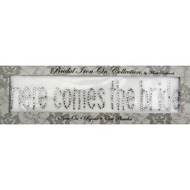 Rhinestone Applique Word Here Comes the Bride | 7x1.25in | Clear
