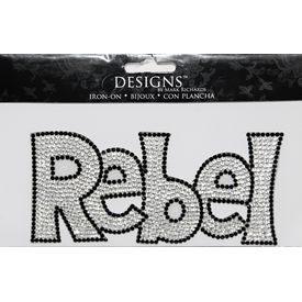 Rhinestone Applique Word Rebel | 3x6in | Clear & Black