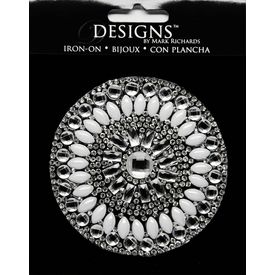 Large Stone Motif Applique Round w Pearls | 3.5in