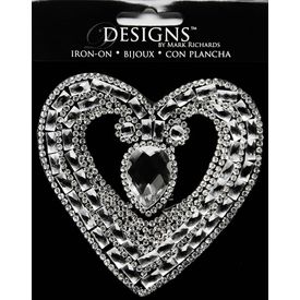 Large Stone Motif Applique Heart w Large Center Stone | 3.5in