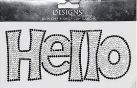 Rhinestone Applique Word Hello | 3x6in | Clear & Black