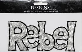 Rhinestone Applique Word Rebel | 3x6in | Clear & Black