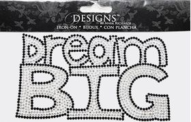 Rhinestone Applique Word Dream Big | 3x6in | Clear & Black