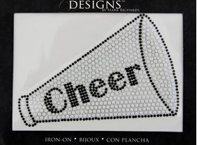 Rhinestone Applique Icon Cheer Megaphone | 3.5x5.25in | Black & White